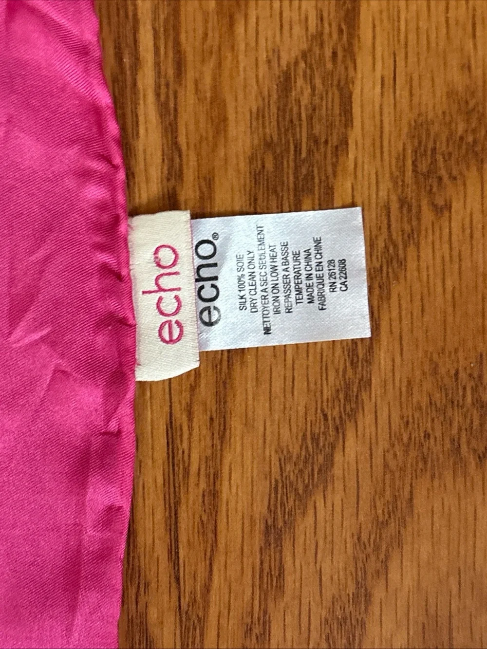 Lot of 2 Echo 100% Silk Hot Pink White Chervon Stripes Square Scarf & Butterfly